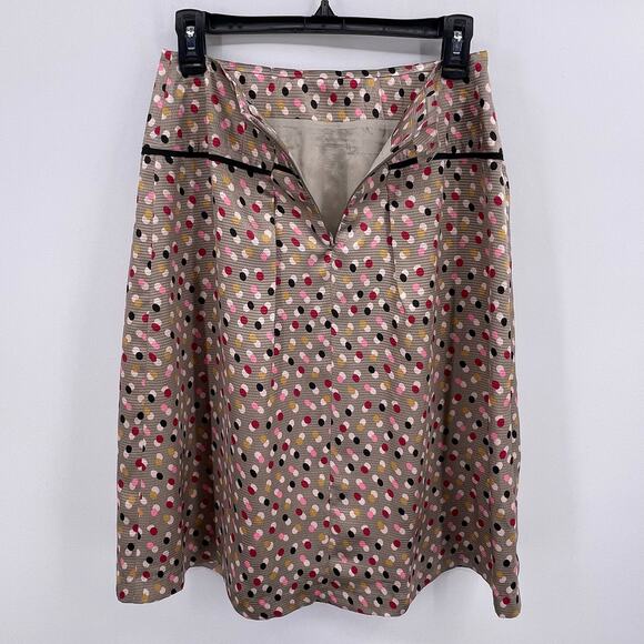 J Peterman Sz 2 Silver Satin Short A Line Skirt Multicolor Polka Dot Lined - Picture 3 of 11